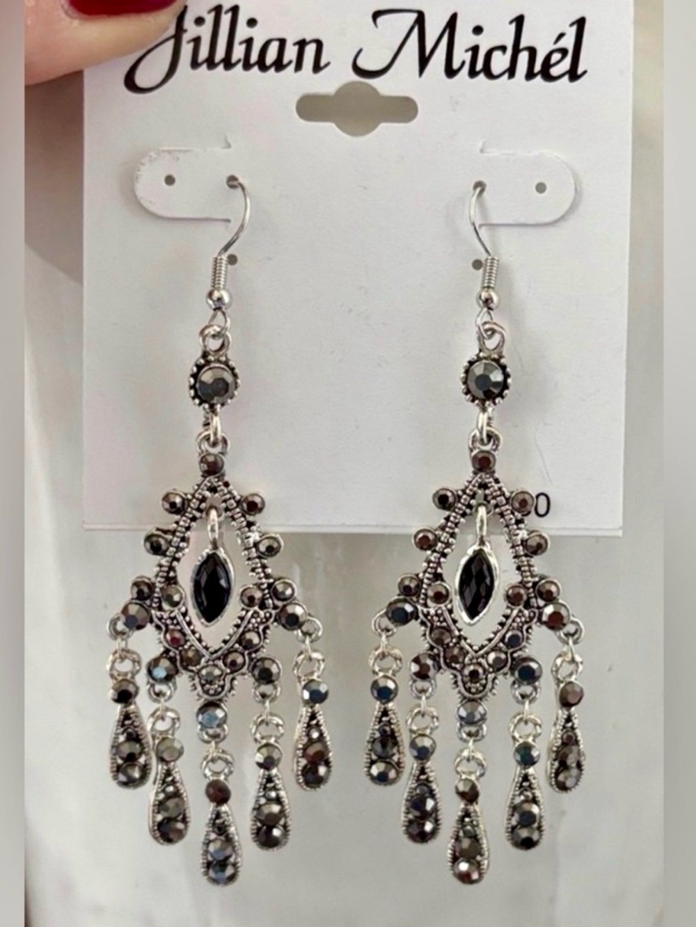 Jillian Michel Marcasite style,silver tone,chandelier,fish hook earrings